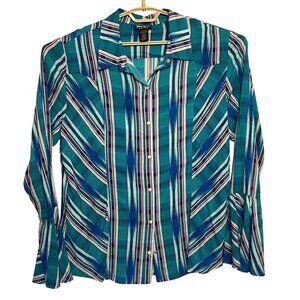 Wrangler Retro Women XL Pearl-Snap-Up Shirt Turquoise/Blue Lightweight Western
